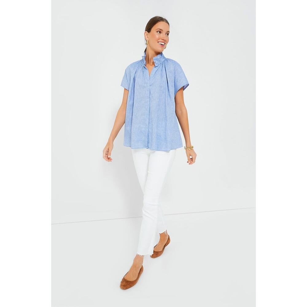 POMANDER PLACE Chambray Rae Blouse Size L NWT Retail $98 Tuckernuck - Picture 4 of 9